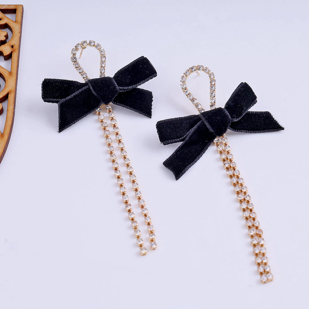 Black Ribbon Tassel Earrings