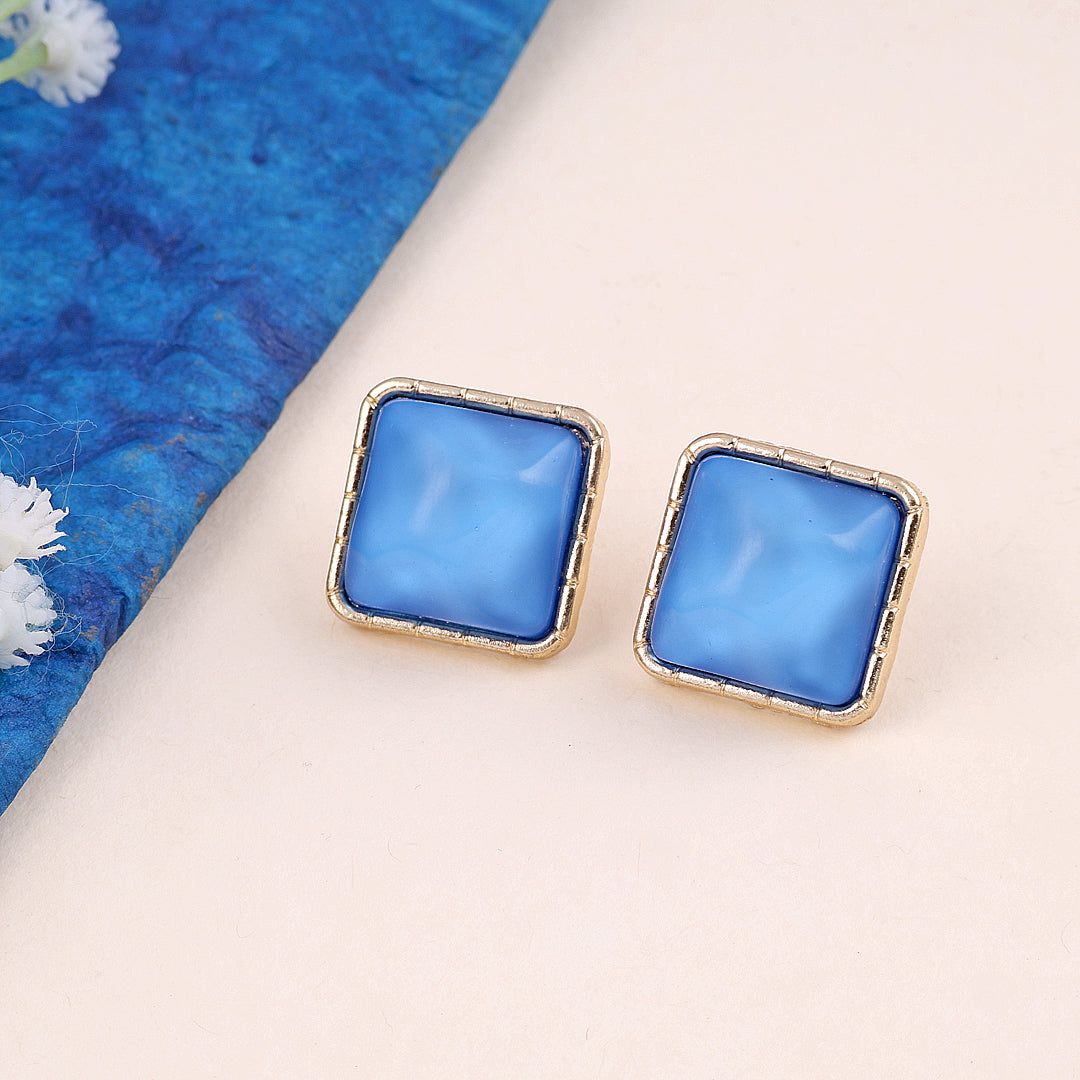 Gold Plated Blue Square Earrings