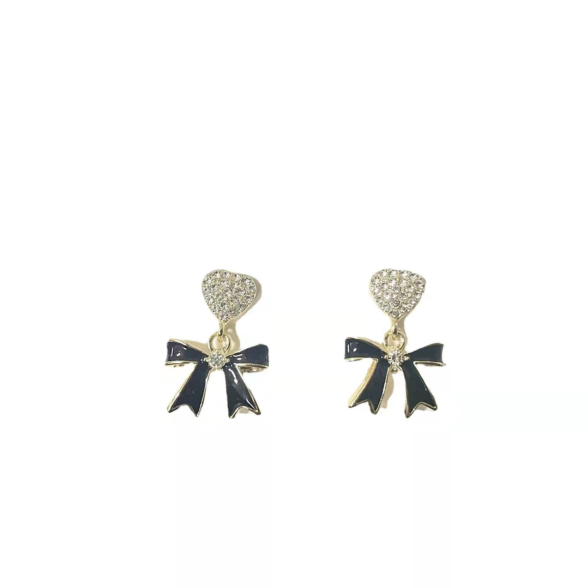 Black Bow Heart Earrings