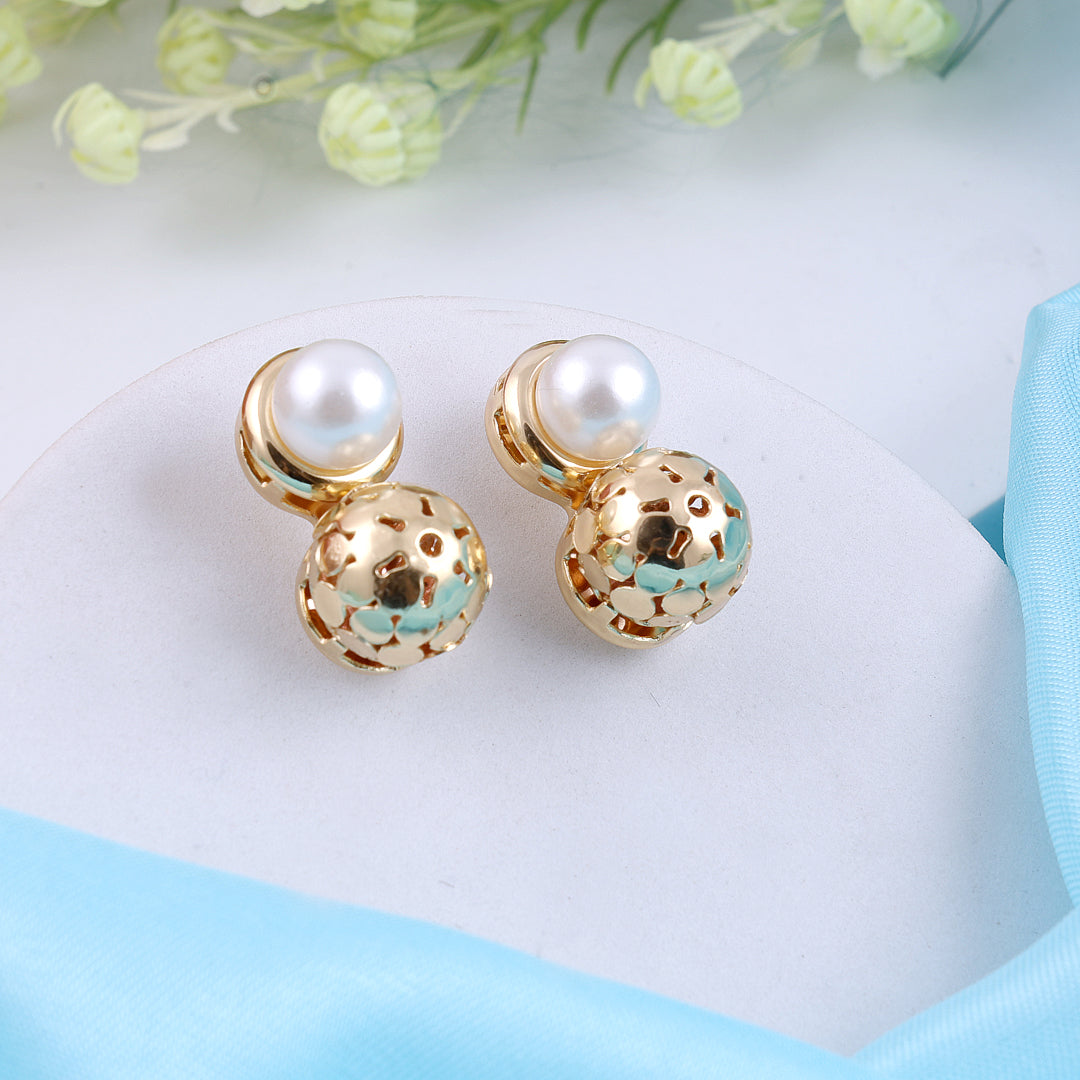 Medieval Pearl Round Ball Silver Earrings