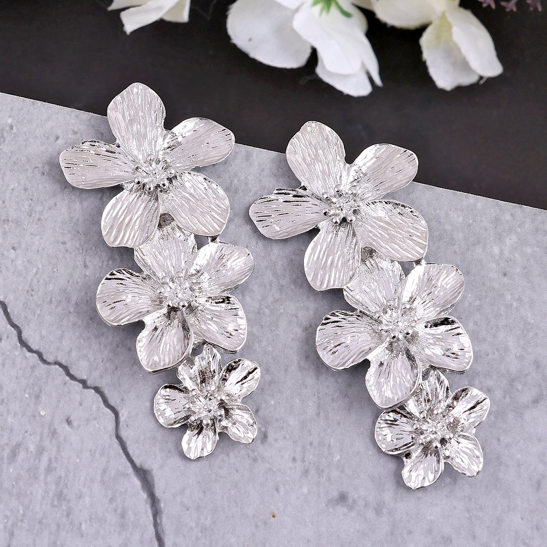 Silver Tripal Flower Earrings