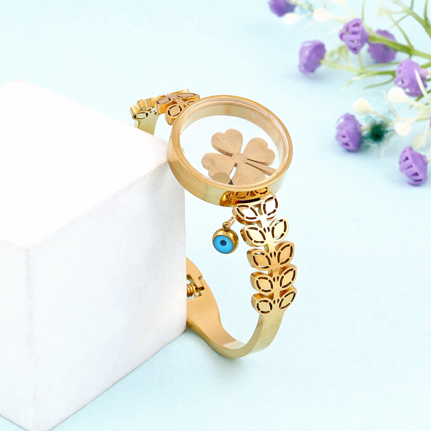 Evil Eye With Gold Plated Flower Bracelet