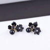 Noble Black Crystal Flower Stud Earrings