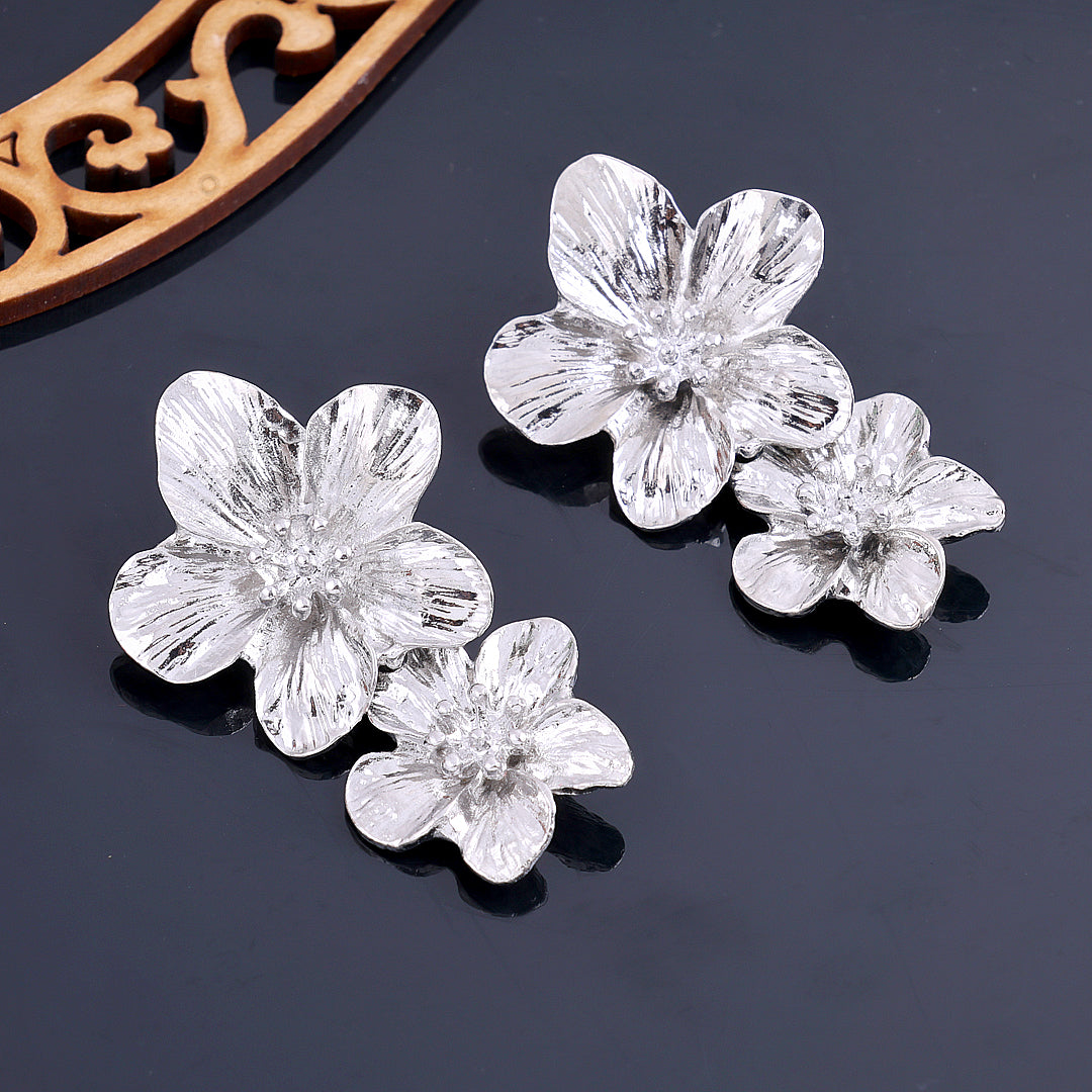 Silver Flower Drop Earrings