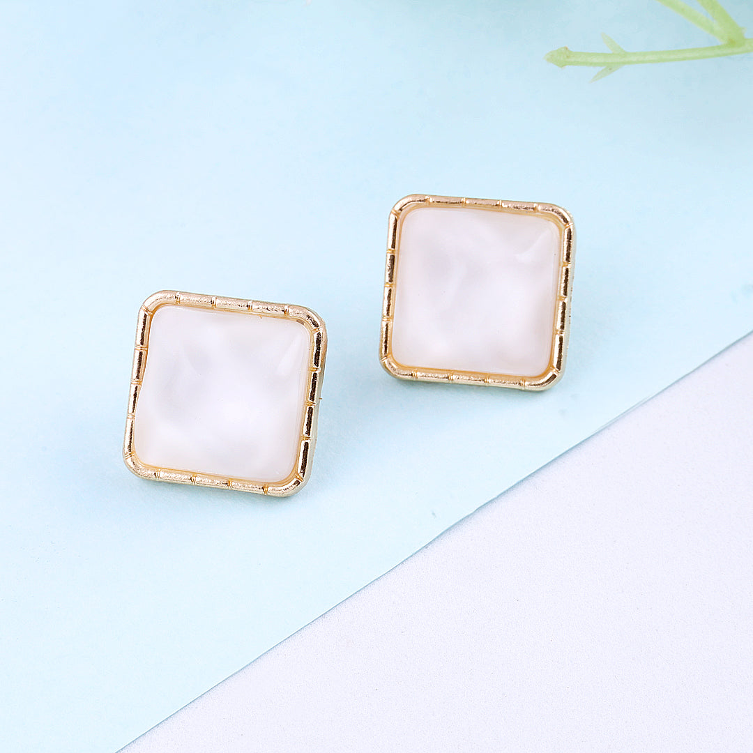 Gold Plated White Square Earrings