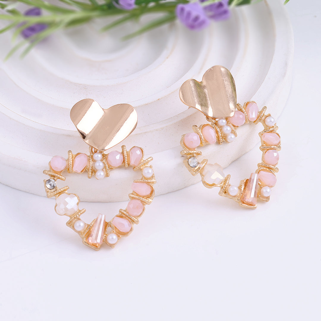 Pink Rhinestone little Heart Earrings