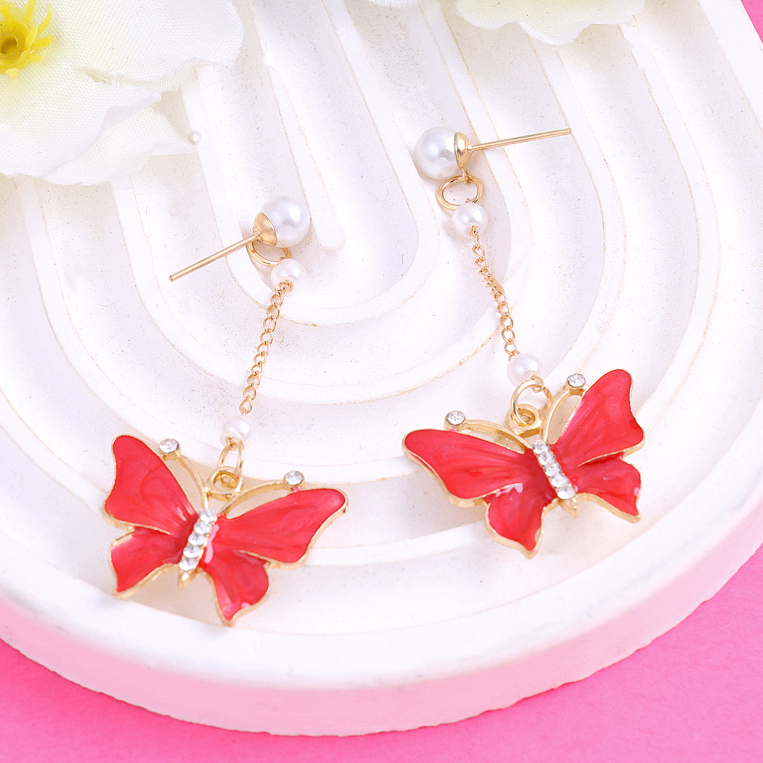 Red Butterfly Tassel Earrings