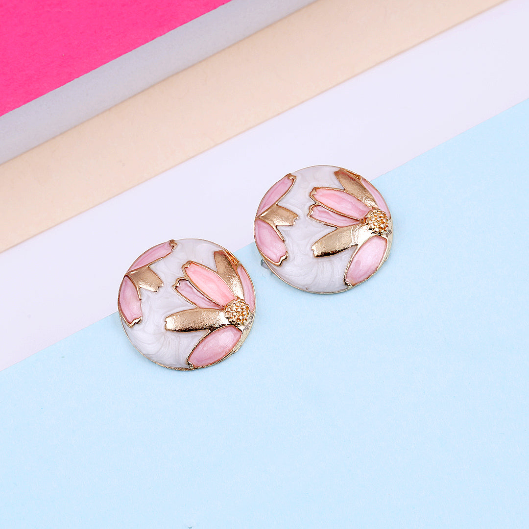 Enamel Drip Shiny Pink Stud Earrings