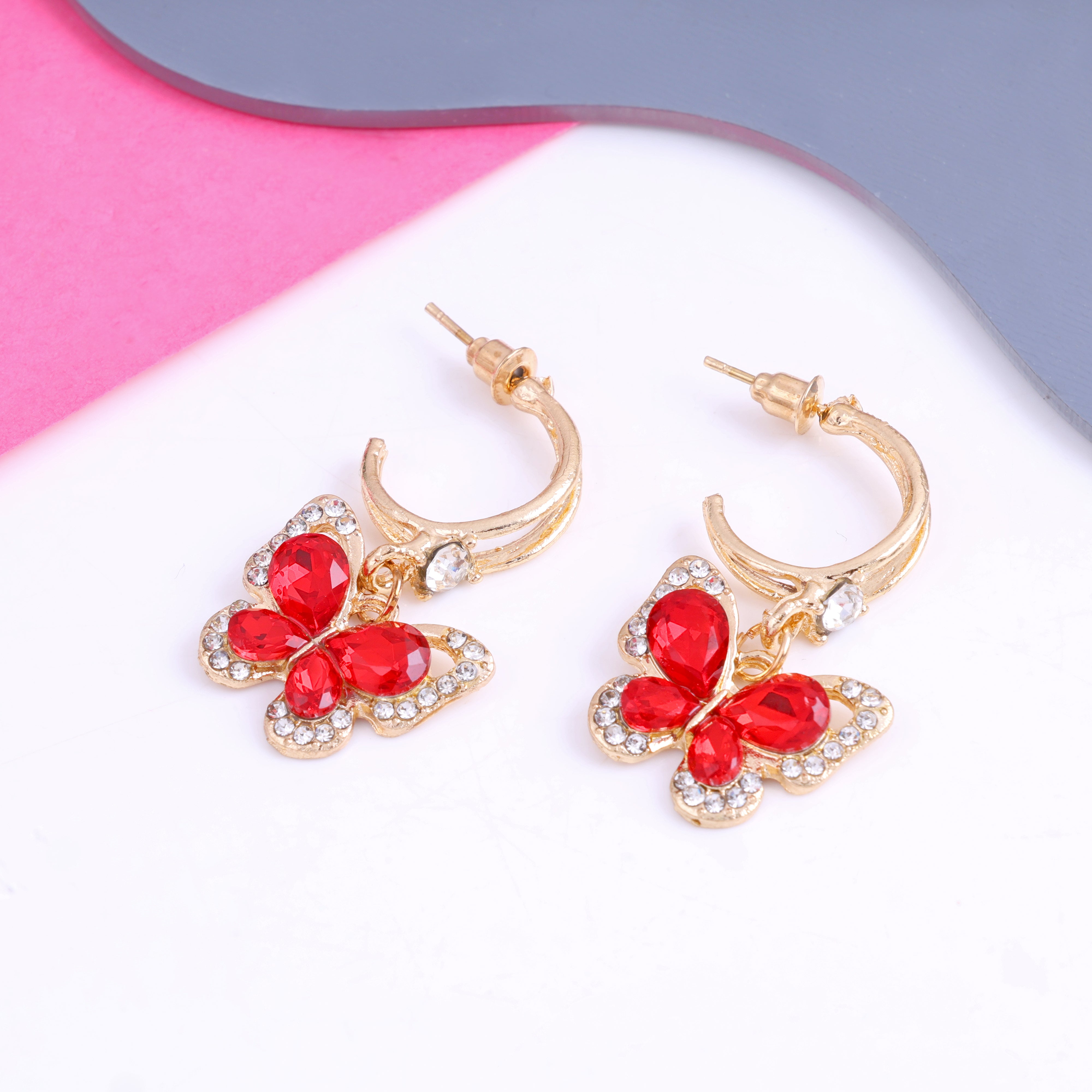 Red Color Butterfly Earrings