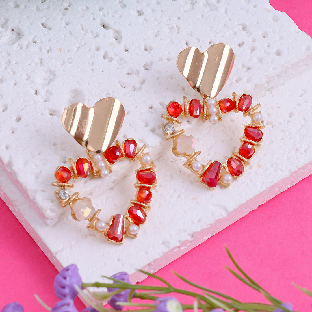 Red Rhinestone Heart Earrings