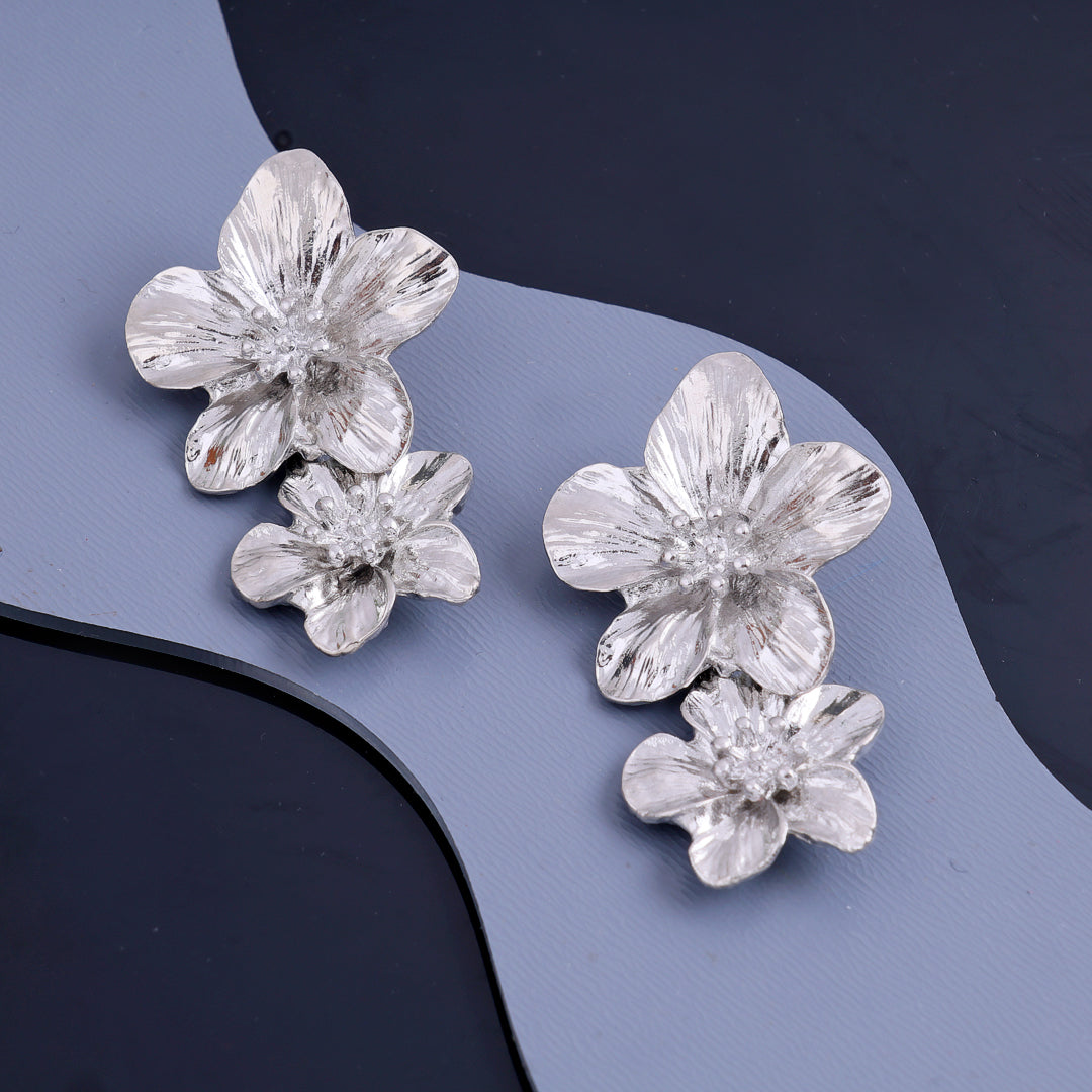 Silver Flower Drop Earrings