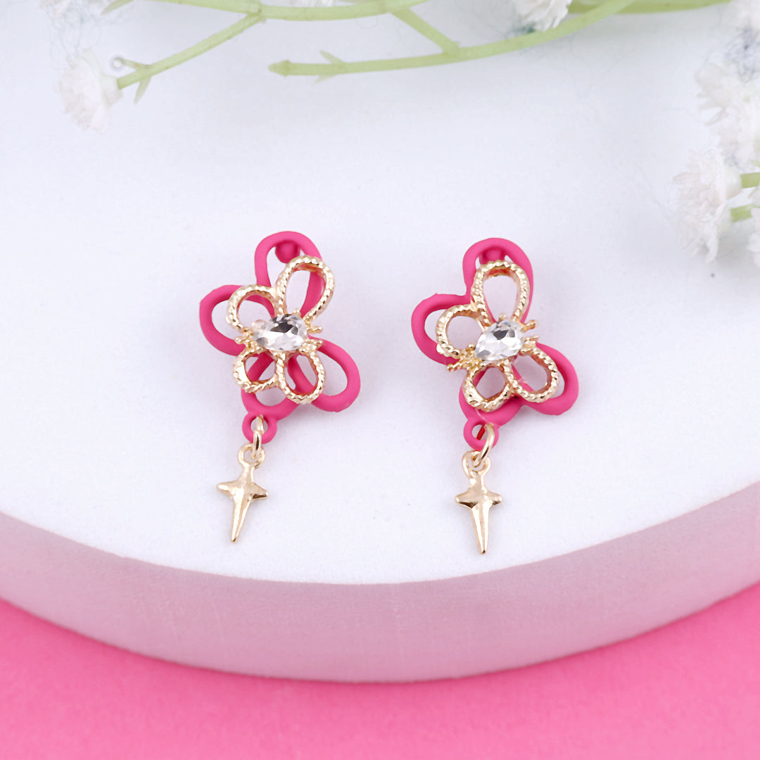 Pink Butterfly Crystal Drop Earrings