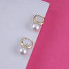 Gold Plate Pearl Drop Hoop Earrings