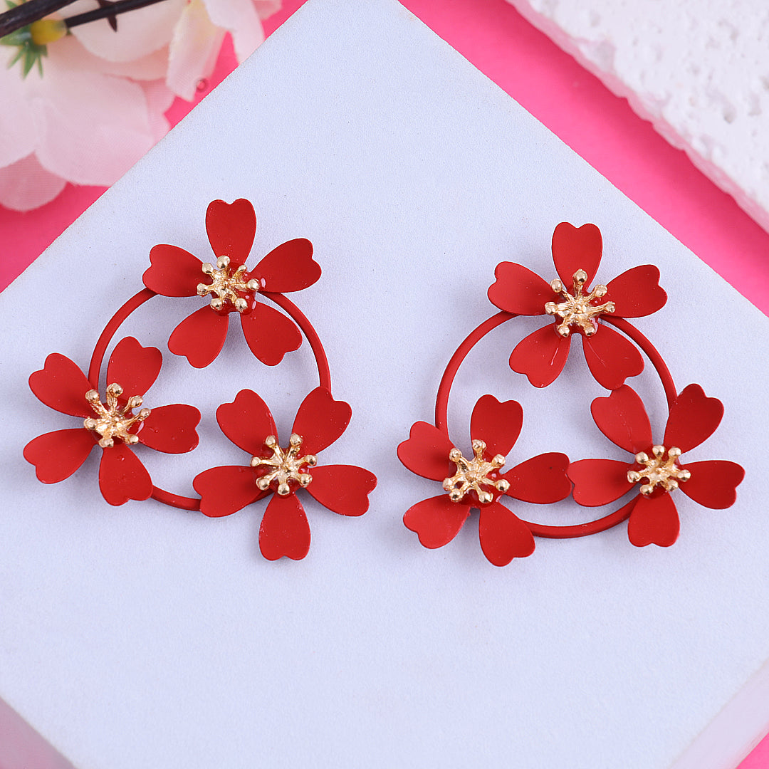 Tripal Red Flower Earrings