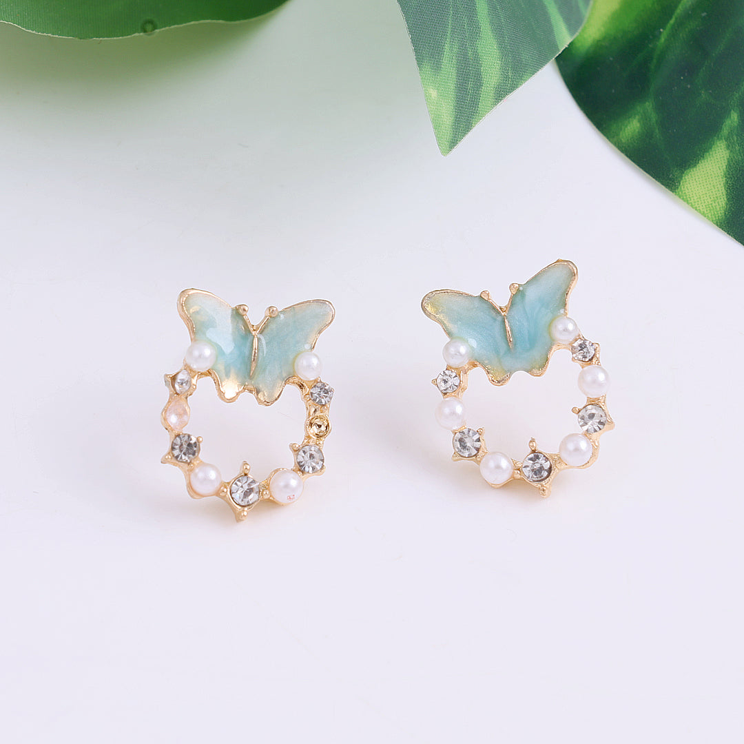 Shiny Blue Mini Butterfly Earrings