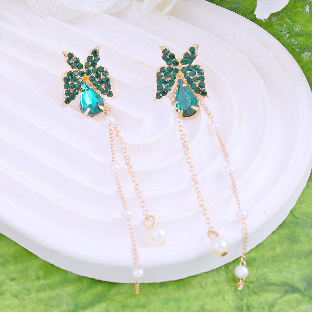 Gold Plated Green Butterfly Earrings