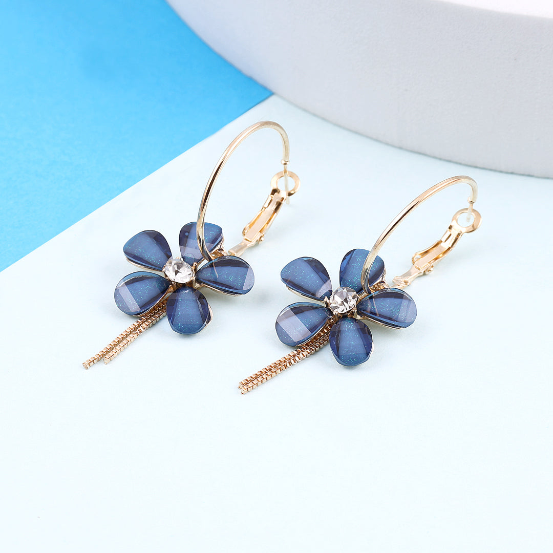 Blue Flower Hoop Earrings