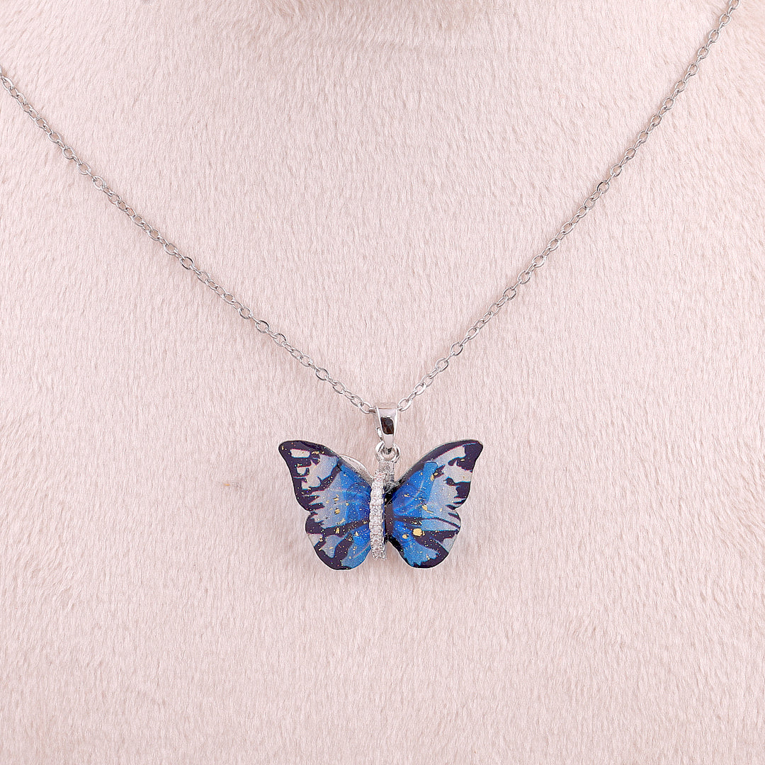 Shiny Blue Butterfly Necklace