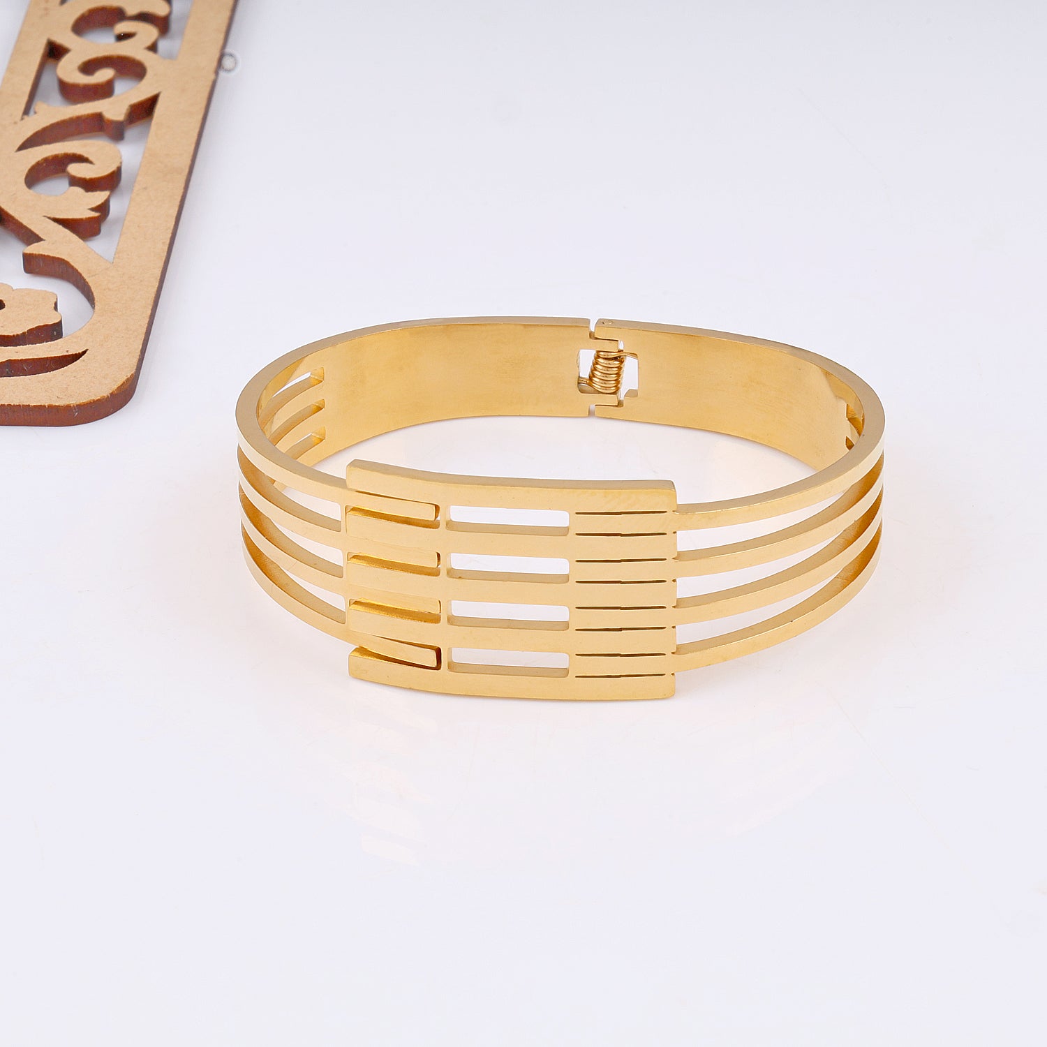 Gold Plated Rib Cuff Bracelet