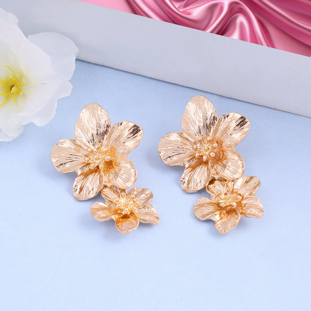 Double Golden Flower Earrings