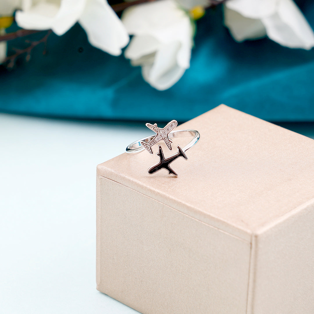 Black Plane Sterling Silver Ring