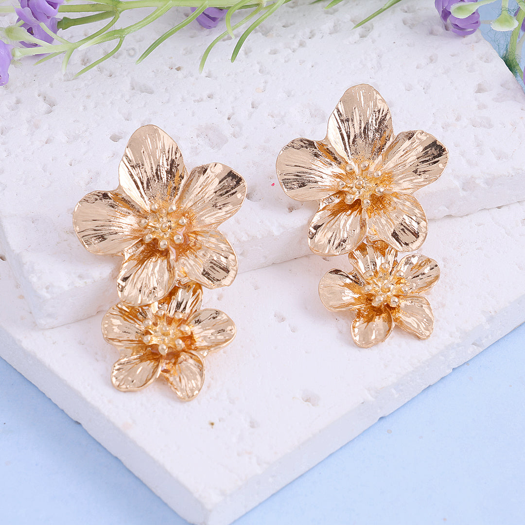 Double Golden Flower Earrings