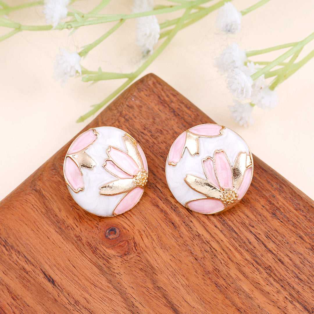 Enamel Drip Shiny Pink Stud Earrings