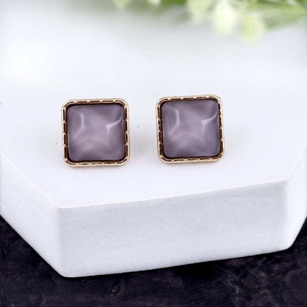 Gold Plated Black Square Earrings