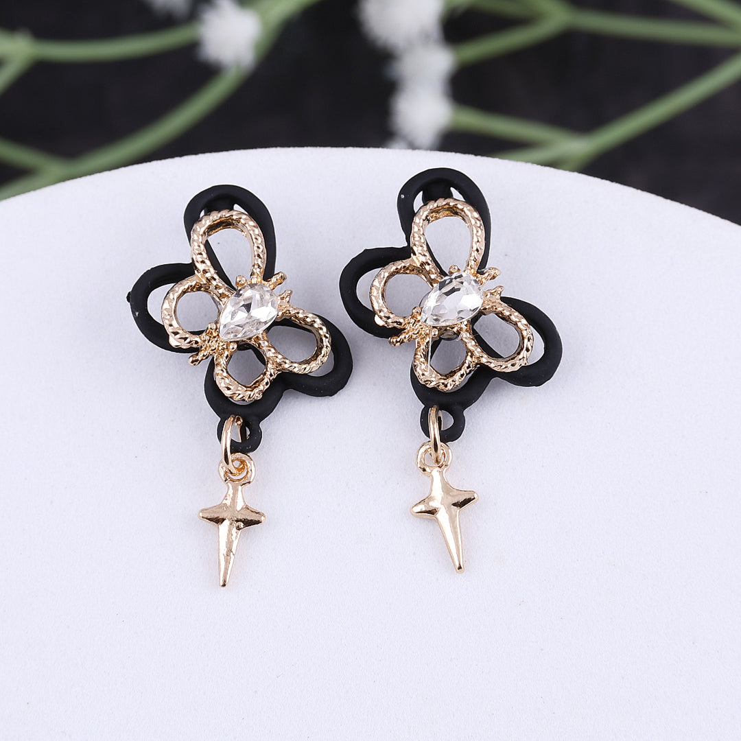 Black Butterfly Crystal Drop Earrings