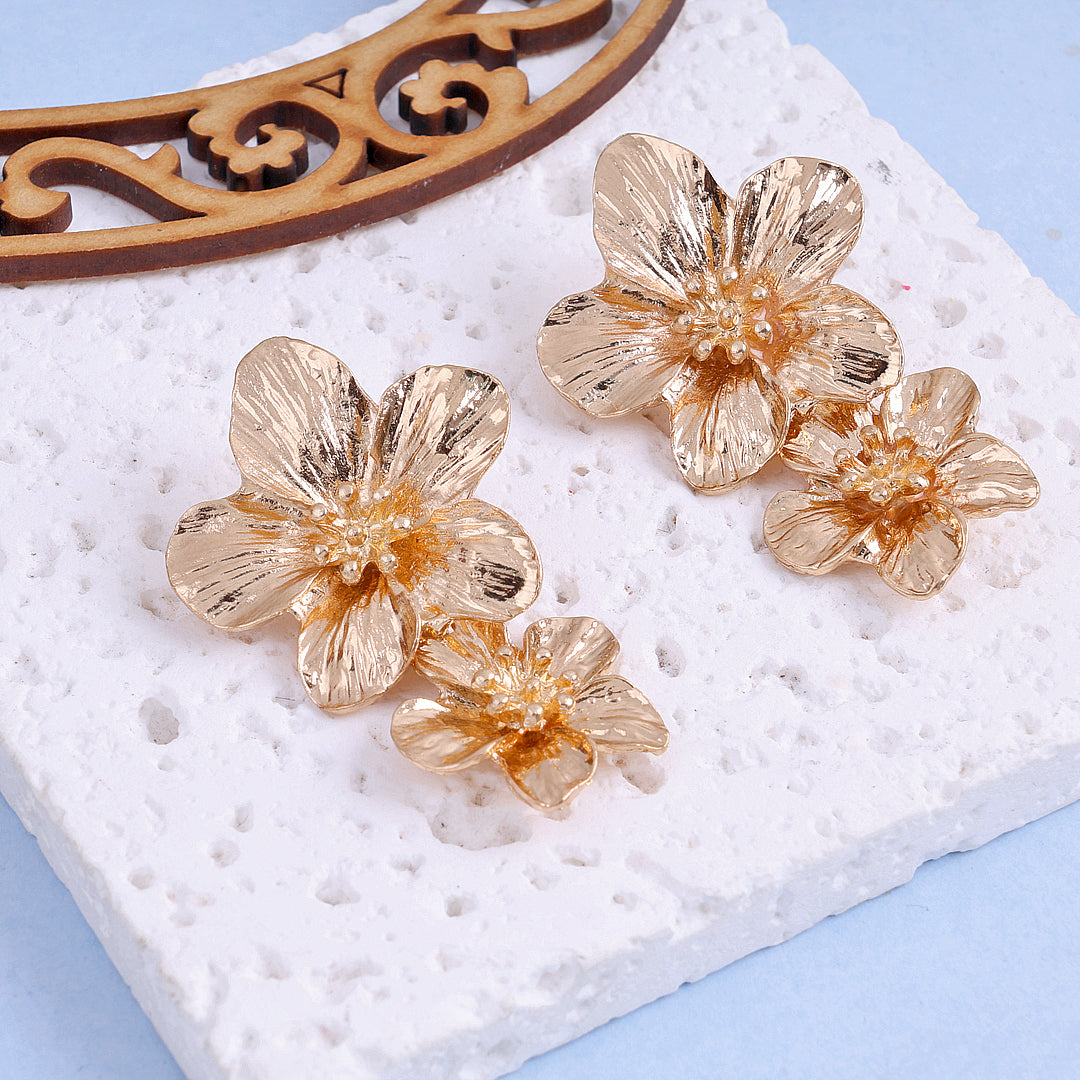 Double Golden Flower Earrings