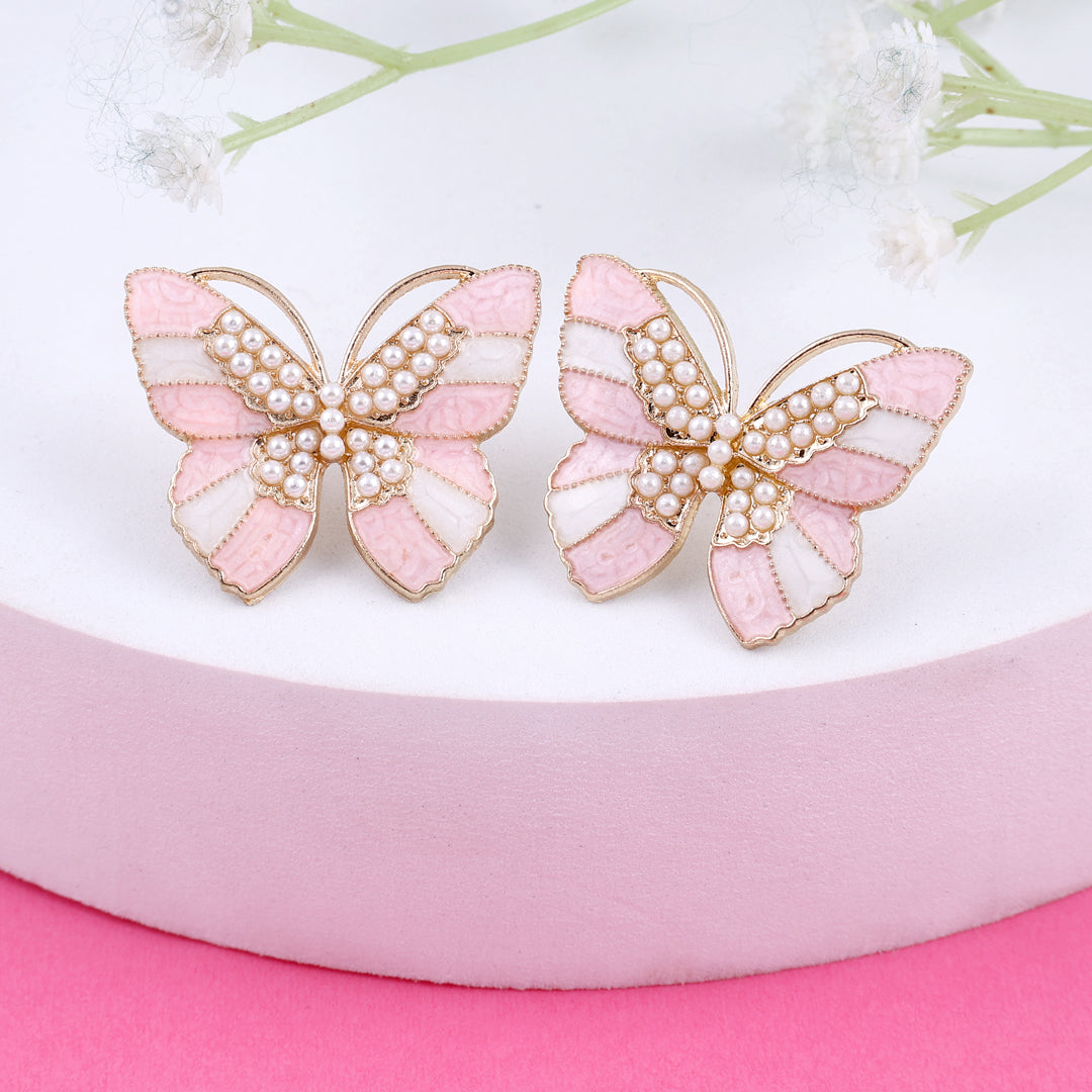 Pink Butterfly Crystal Stud Earrings