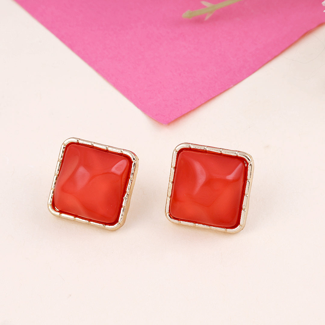 Gold Plated Red Square Earrings