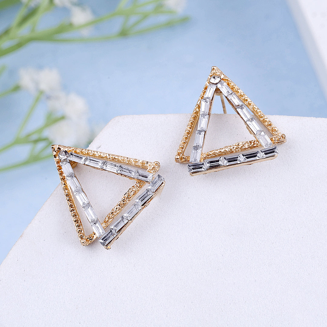 Double Triangle White Goldish Earrings