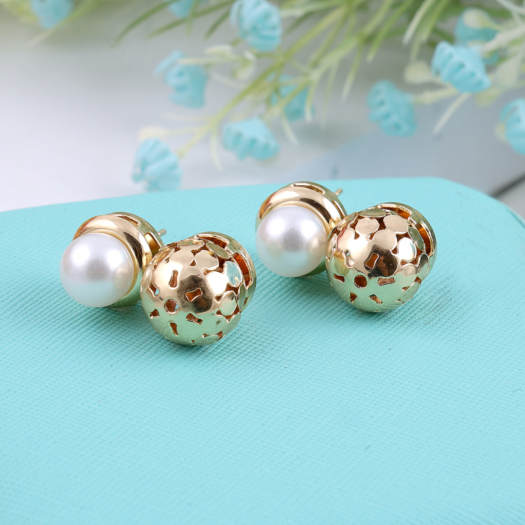 Medieval Pearl Round Ball Silver Earrings