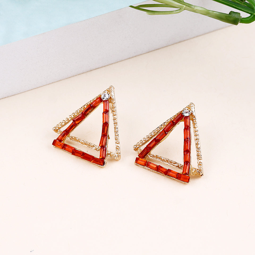 Double Triangle Red Goldish Earrings