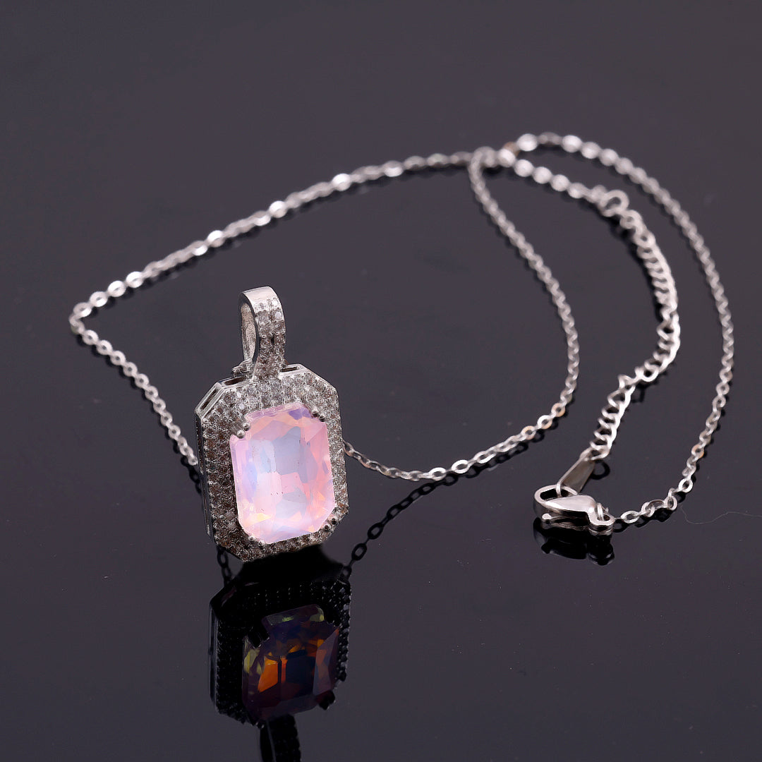 Light Pink Crystal Square Necklace