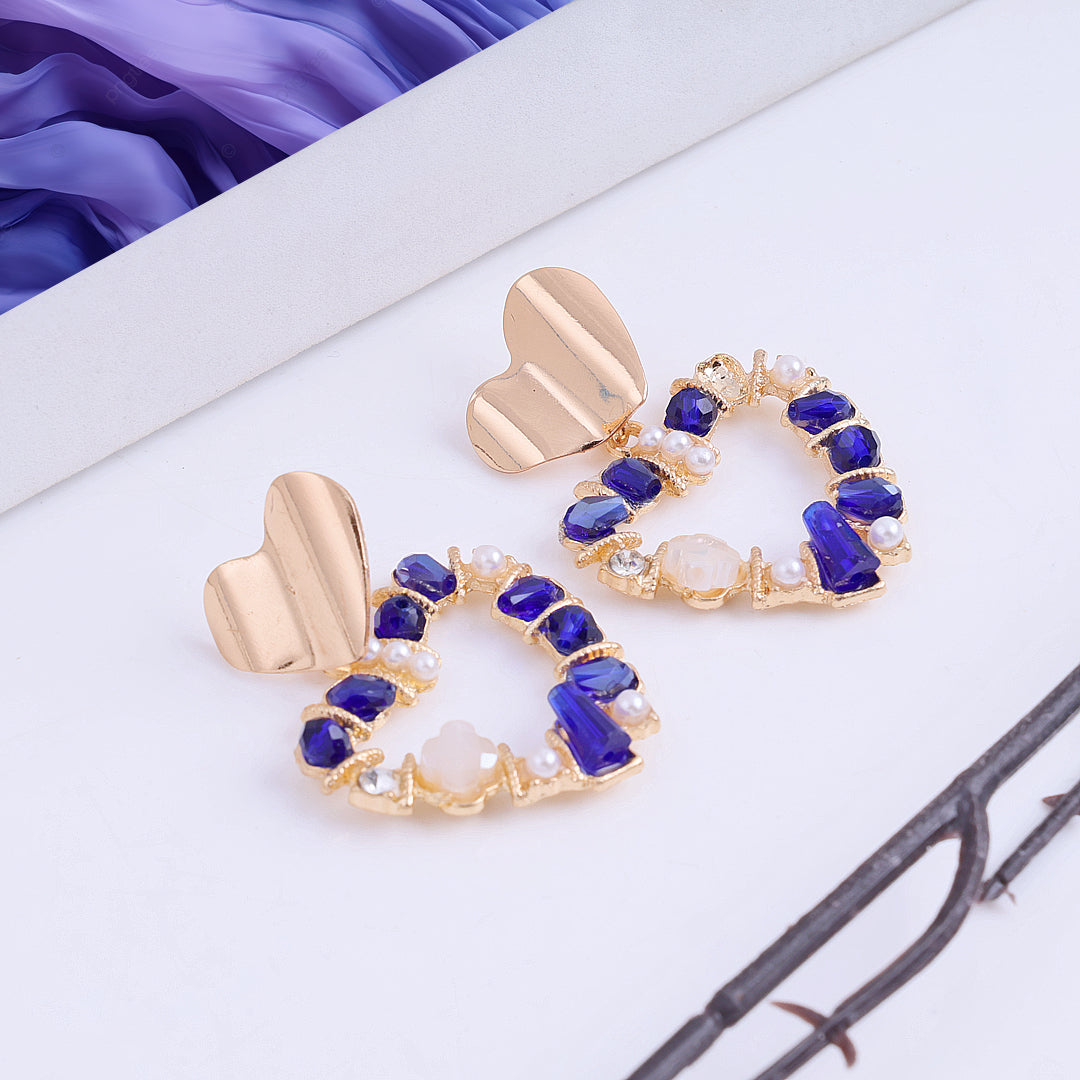 Golden Heart Purple Stone Earrings