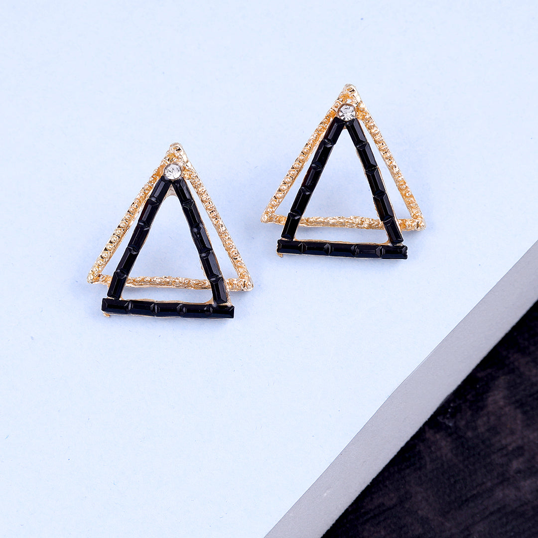 Double Triangle Black Goldish Earrings