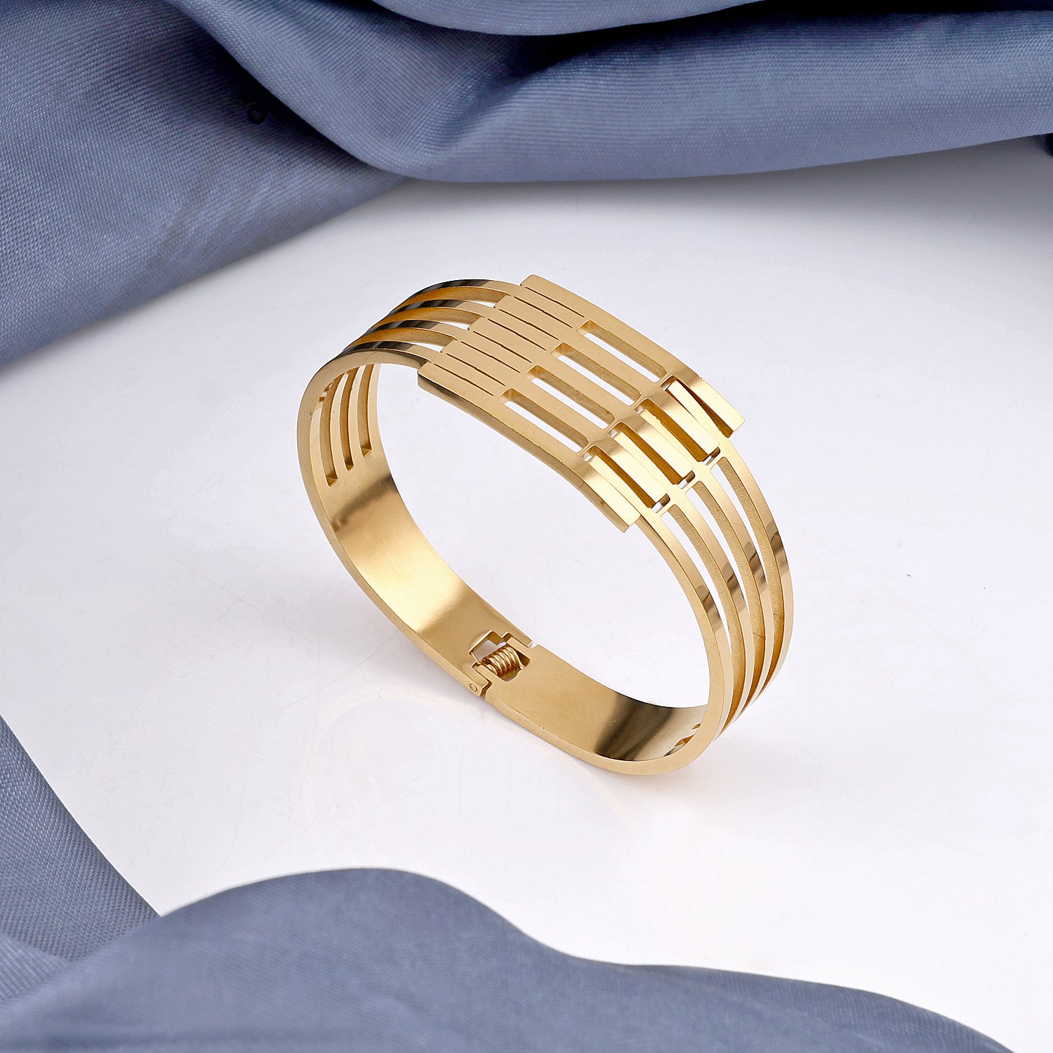 Gold Plated Rib Cuff Bracelet