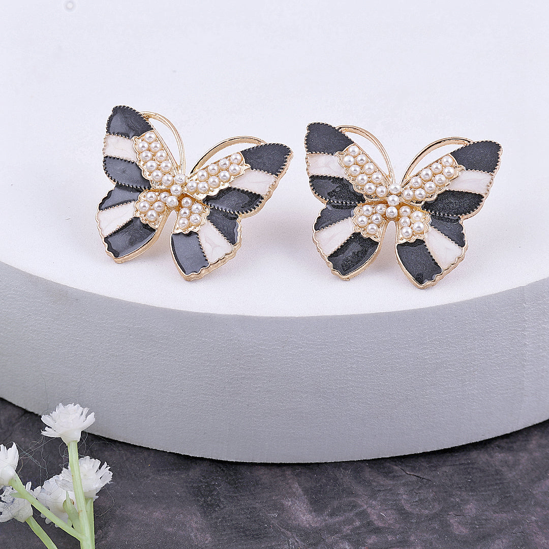 Black Butterfly Crystal Stud Earrings