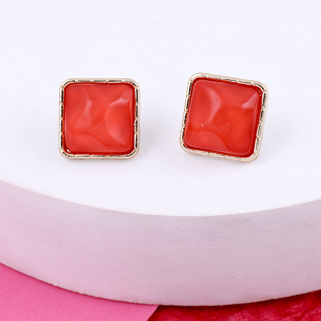 Gold Plated Red Square Earrings