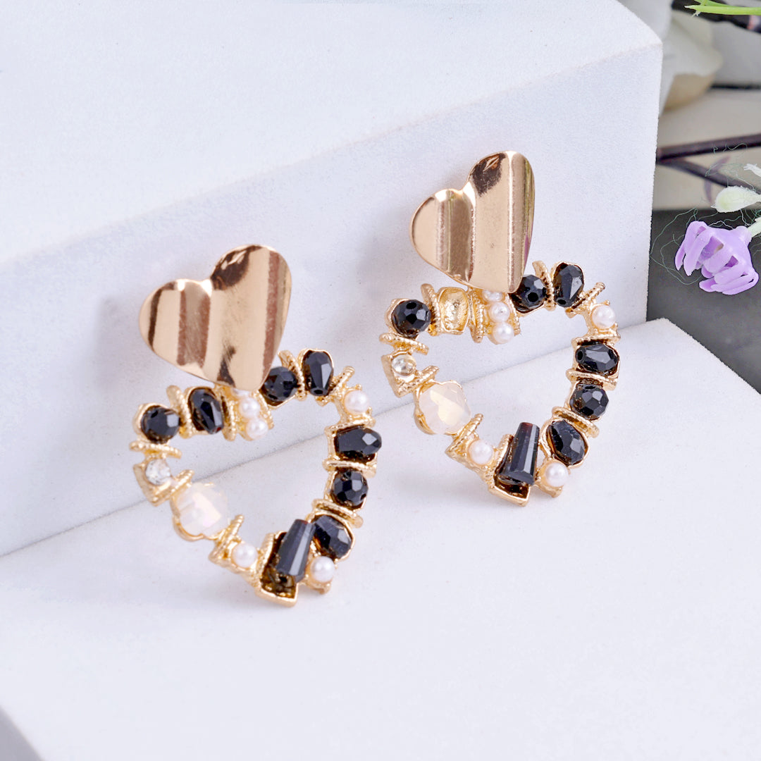 Rhinestone Pearl Heart Earrings