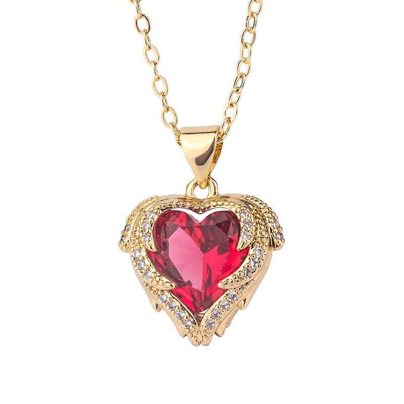 Angel Wings Wrapped Red Heart Zircon Pendant