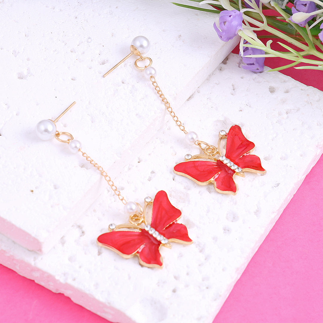 Red Butterfly Tassel Earrings