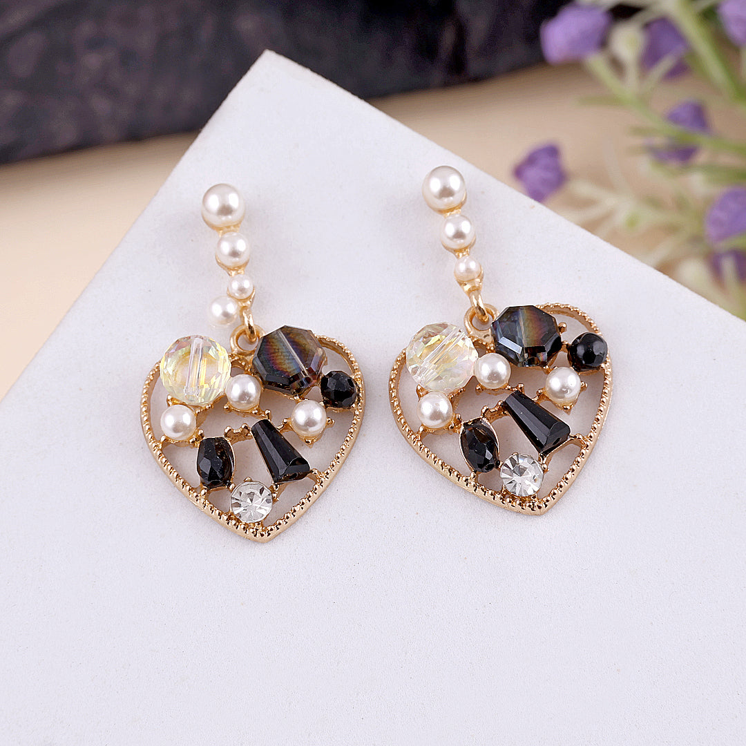 Black Rhinestone Heart Drop Earrings