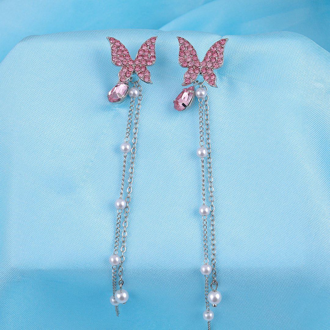 Pink Butterfly Stone Earrings