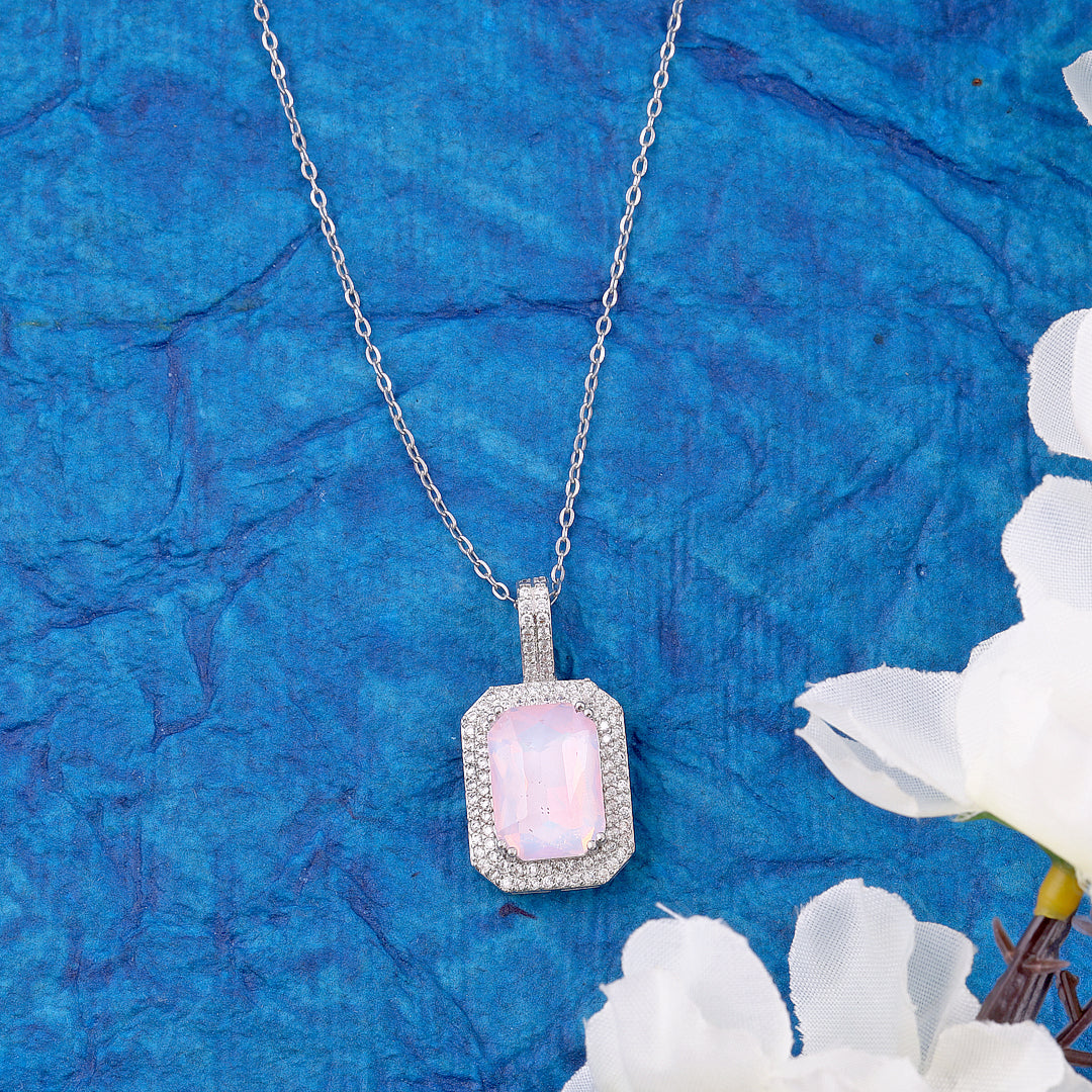 Light Pink Crystal Square Necklace