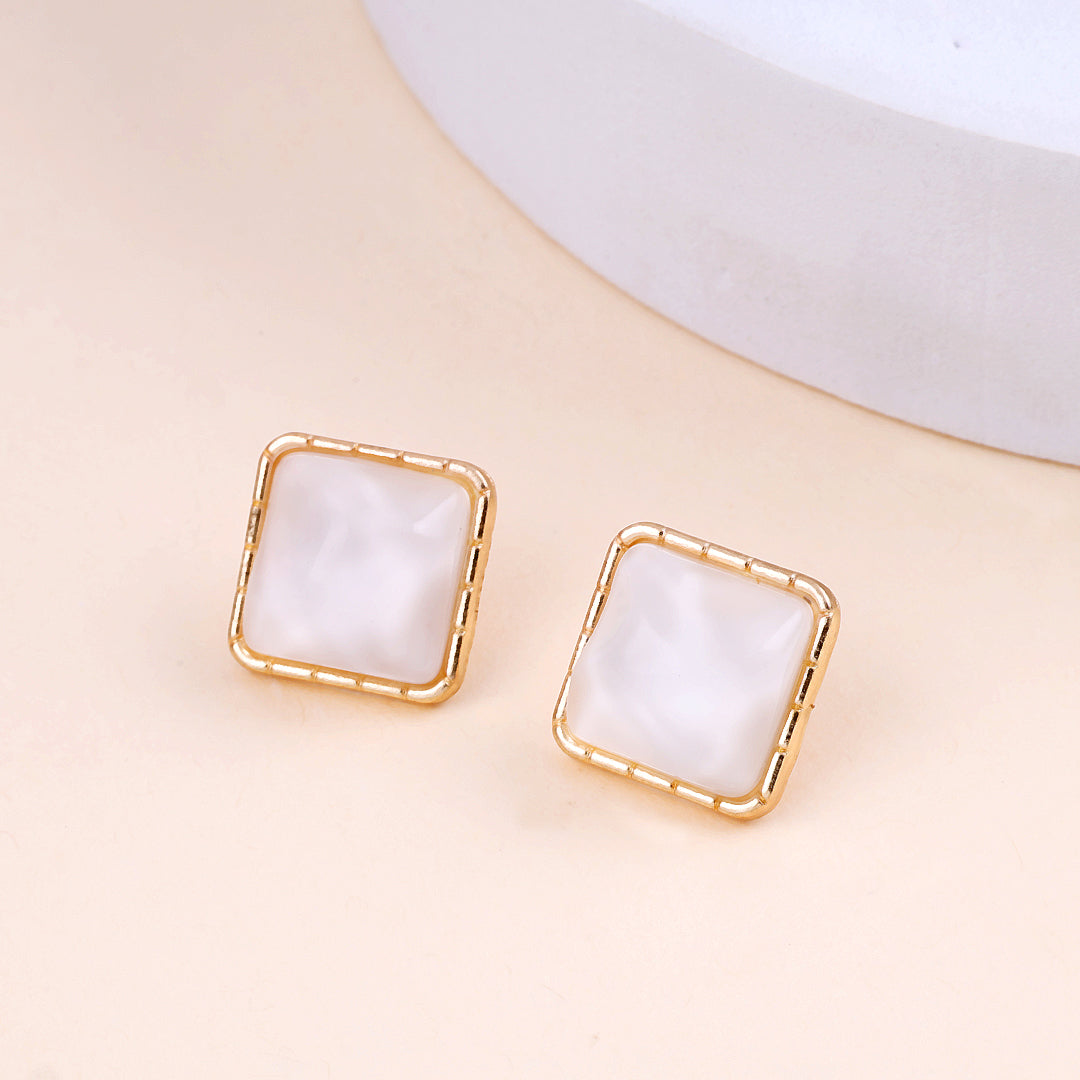 Gold Plated White Square Earrings