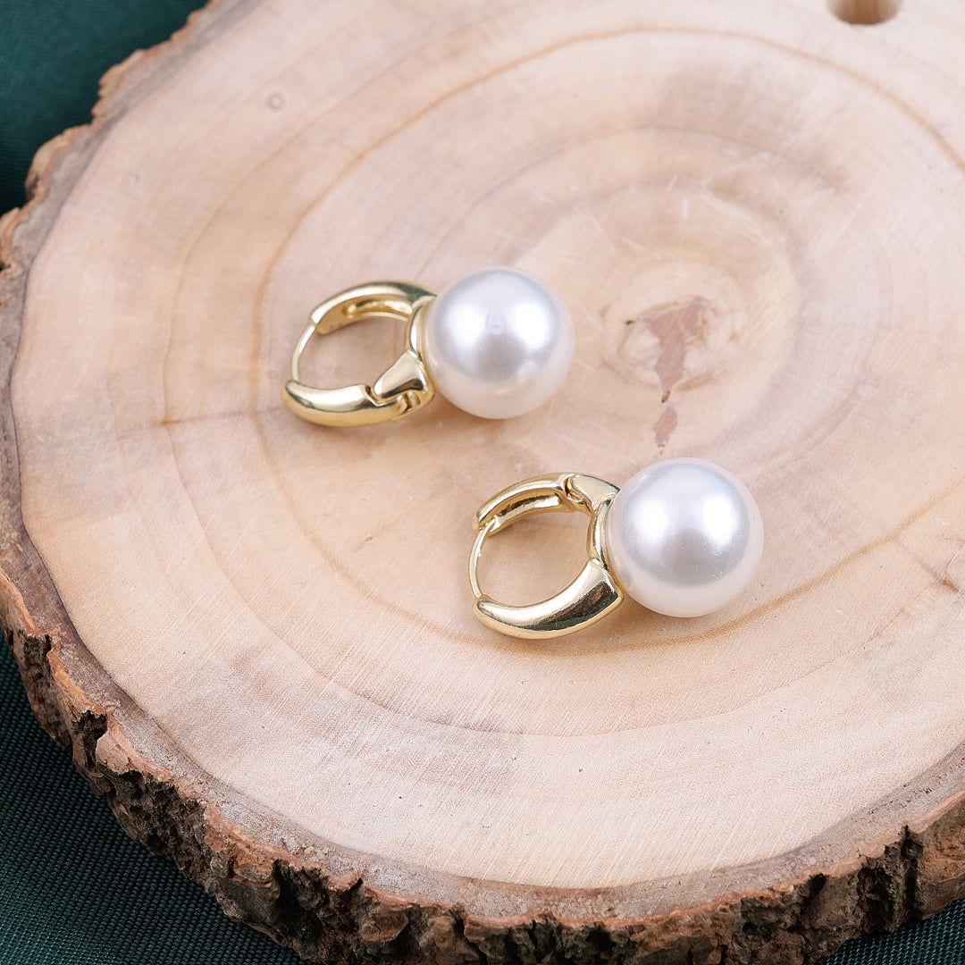 Gold Plate Pearl Drop Hoop Earrings