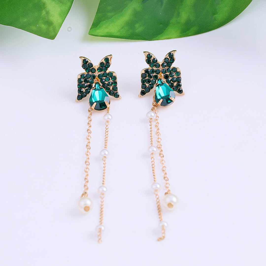 Gold Plated Green Butterfly Earrings